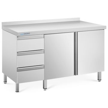 Chromonorm Edelstahl Arbeitsschrank 700 MA Schubladen links, Flügeltüren