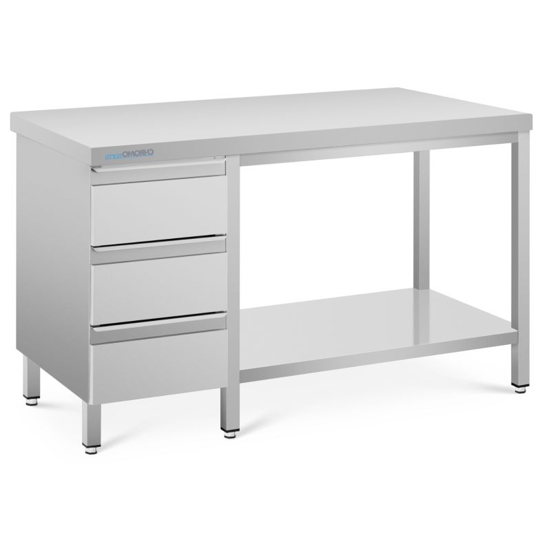 Chromonorm Edelstahl Arbeitstisch 700 OA Schubladen links