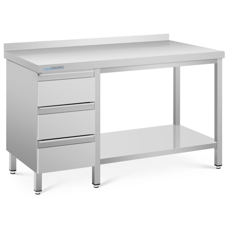 Chromonorm Edelstahl Arbeitstisch 600 MA Schubladen links