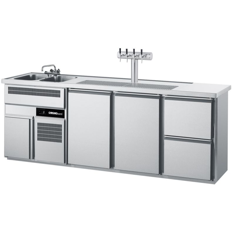 Chromonorm Getränketheke, 2 Becken, 2 Türen, 2 Züge