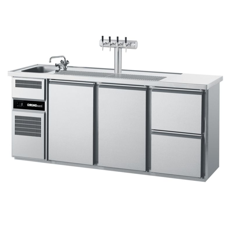 Chromonorm Getränketheke, 1 Becken, 2 Türen, 2 Züge