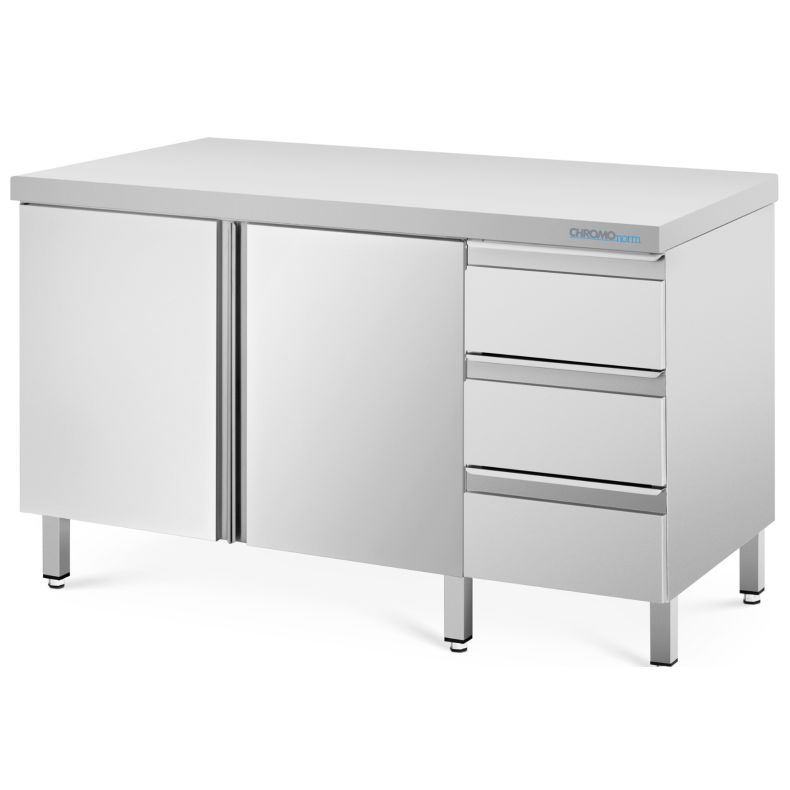 Chromonorm Edelstahl Arbeitsschrank 600 OA Schubladen rechts, Flügeltüren