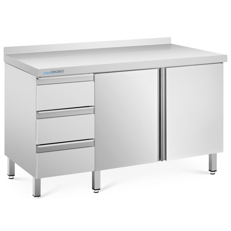 Chromonorm Edelstahl Arbeitsschrank 700 MA Schubladen links, Flügeltüren