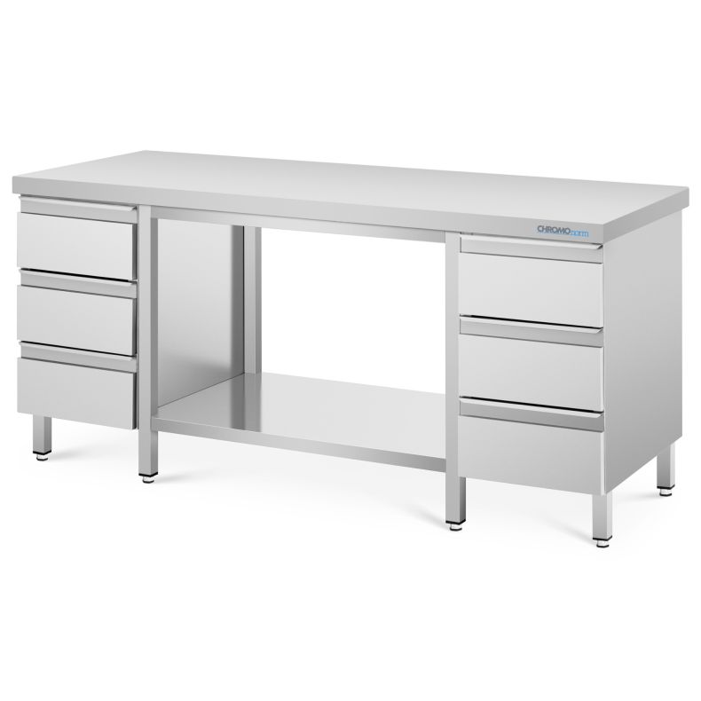 Chromonorm Edelstahl Arbeitstisch 700 OA Schubladen beidseitig