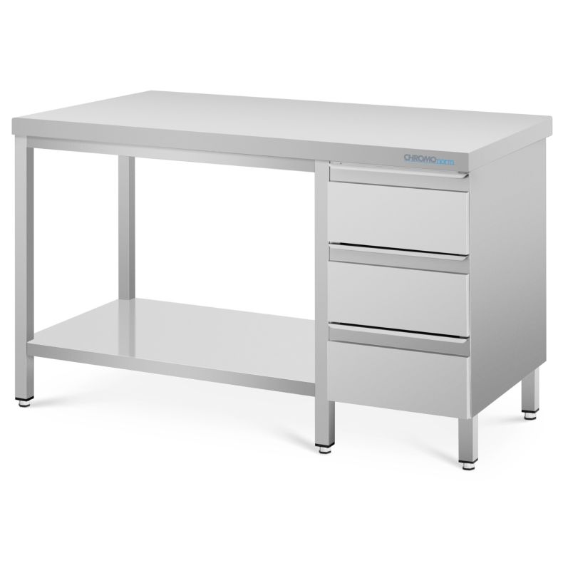 Chromonorm Edelstahl Arbeitstisch 600 OA Schubladen rechts