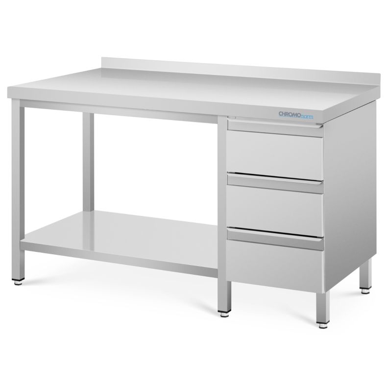 Chromonorm Edelstahl Arbeitstisch 600 MA Schubladen rechts