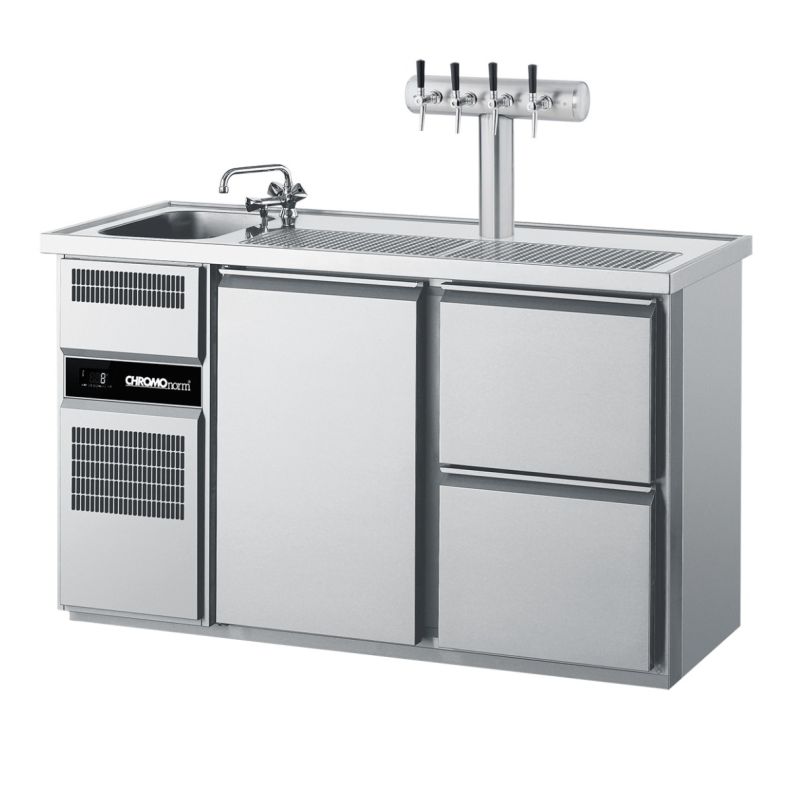 Chromonorm Getränketheke, 1 Becken, 1 Tür, 2 Züge