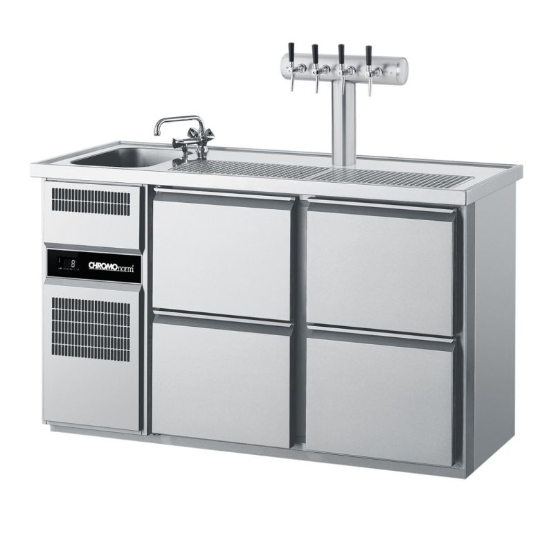 Chromonorm Getränketheke, 1 Becken, 4 Züge