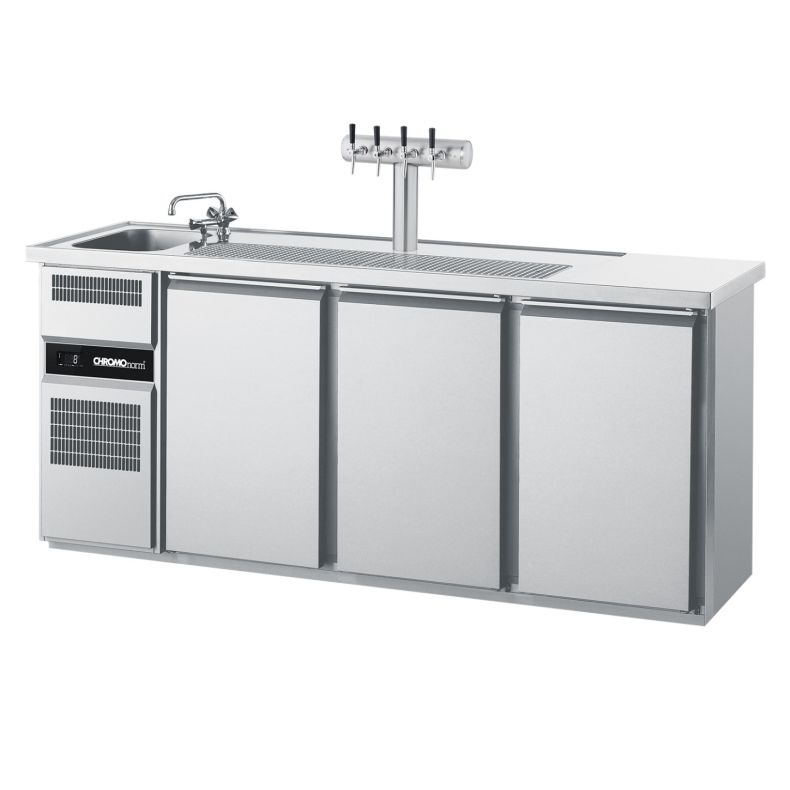 Chromonorm Getränketheke, 1 Becken, 3 Türen