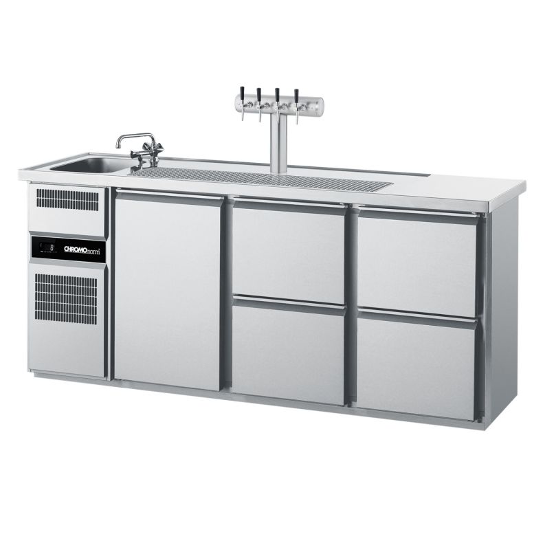 Chromonorm Getränketheke, 1 Becken, 1 Tür, 4 Züge