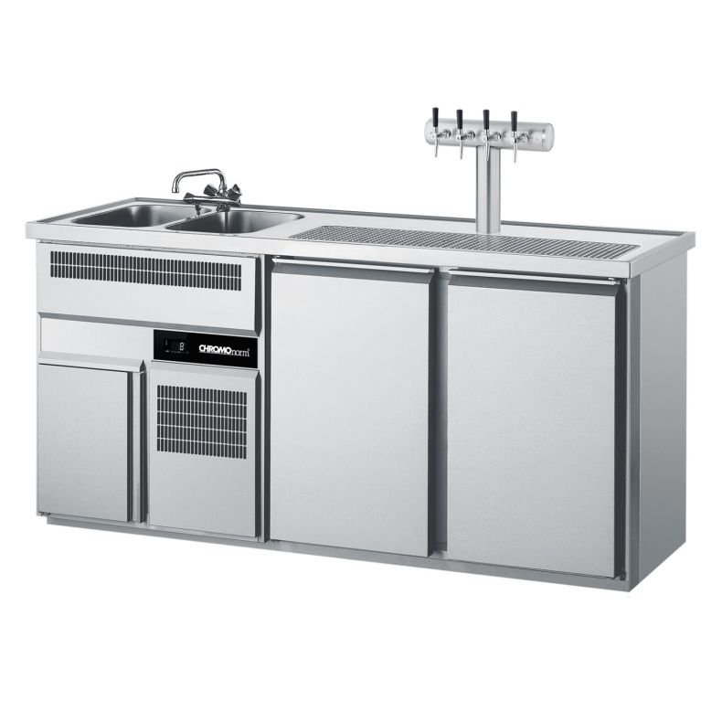 Chromonorm Getränketheke, 2 Becken, 2 Türen