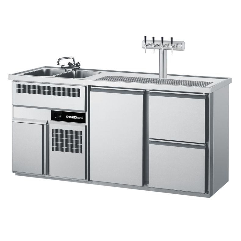 Chromonorm Getränketheke, 2 Becken, 1 Tür, 2 Züge