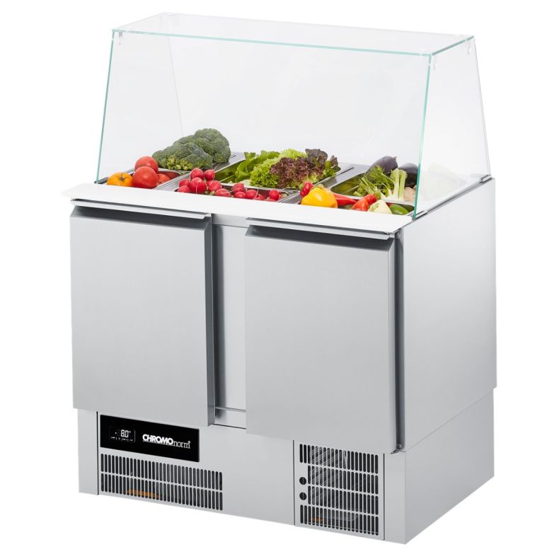 Chromonorm Saladette, 2 Türen, Glasaufsatz