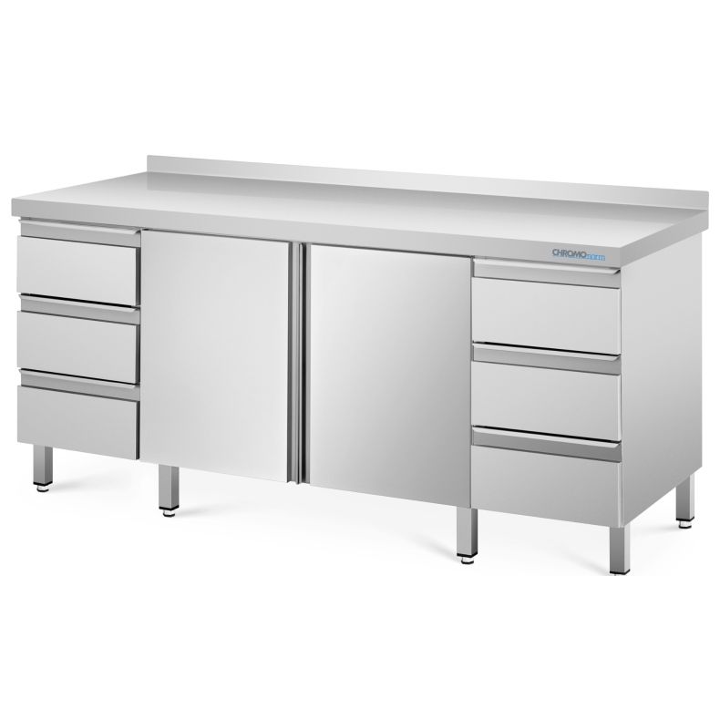 Chromonorm Edelstahl Arbeitsschrank 600 MA Schubladen beidseitig, Flügeltüren